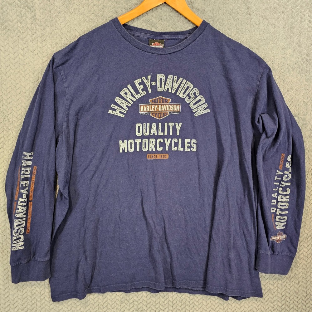 Harley-Davidson Mens Long Sleeve Graphic‎ T-Shirt 4XL Navy Hall's Springfield